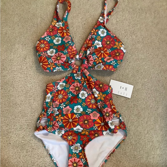 Unique Vintage Other - New Unique Vintage Retro 1960’s - 70’s turquoise Floral One Piece Swim Medium